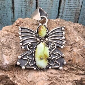 Palomino Turquoise Butterfly Pendant Sterling Silver Native Southwestern Style